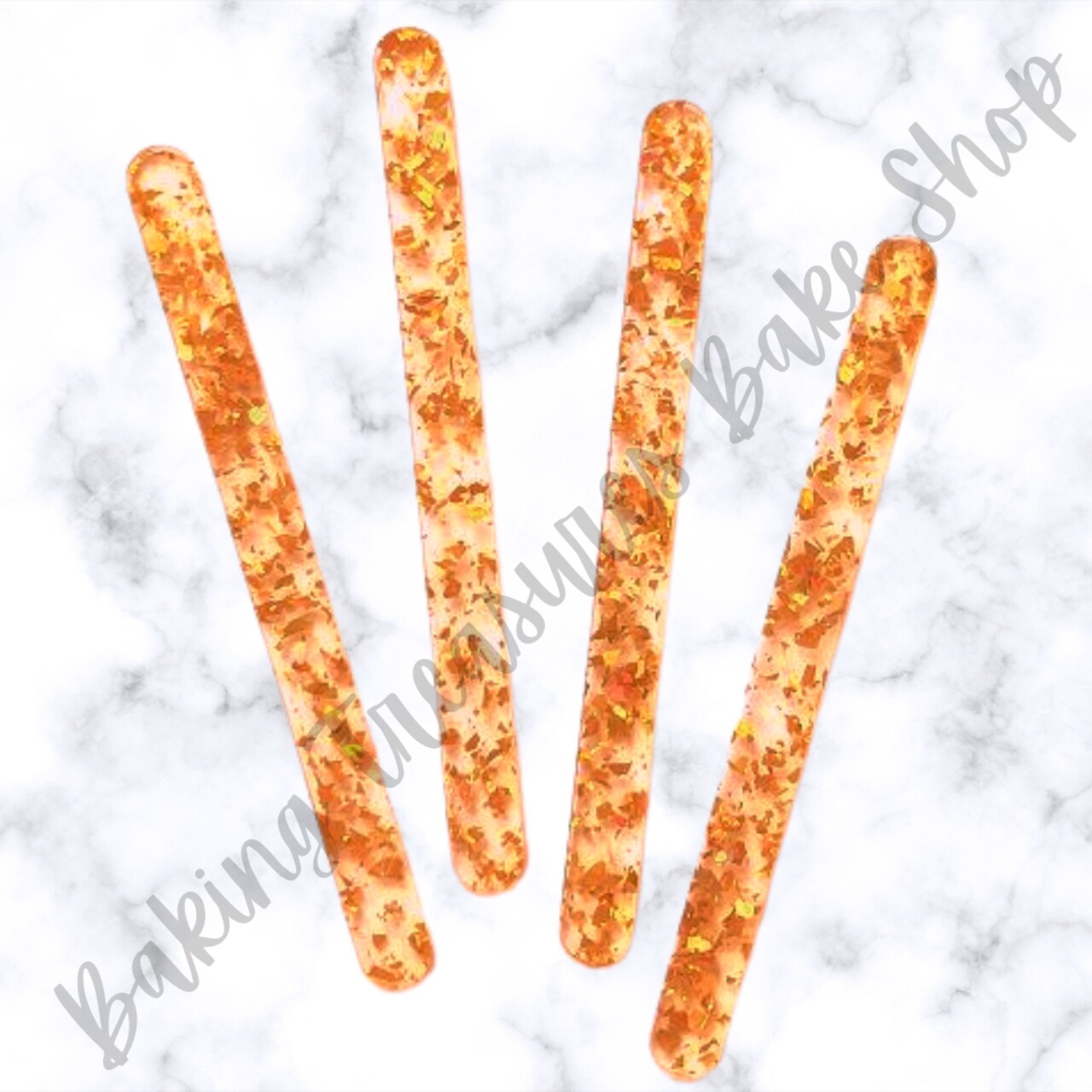Flake Glitter Acrylic Popsicle Sticks- Amber / Burnt Orange